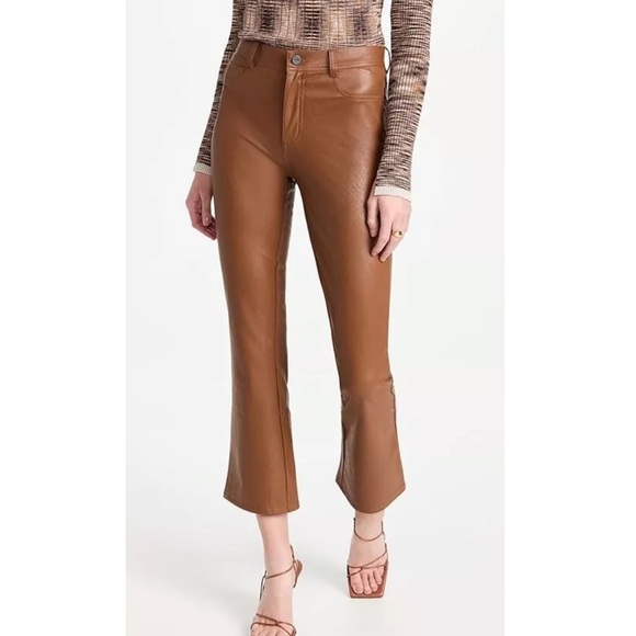 PAIGE Women's Claudine Ankle Flare Jeans Brown Vegan Leather Pants Stretch 32 - Picture 2 of 9